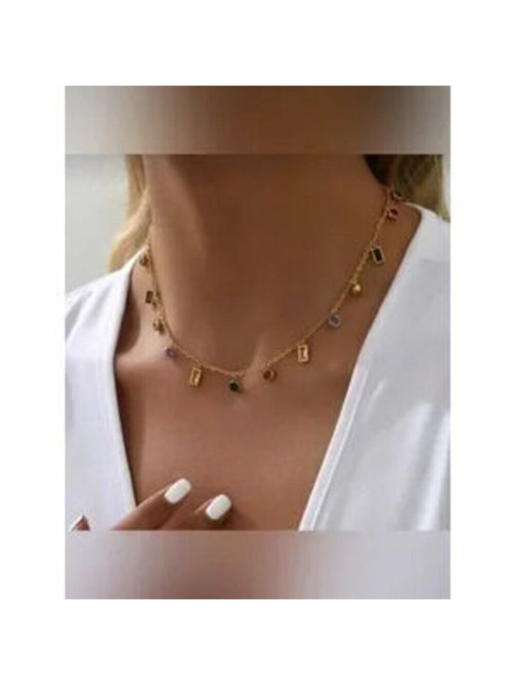 Gold Stainless Steel Multicolor Charm Necklace Dainty